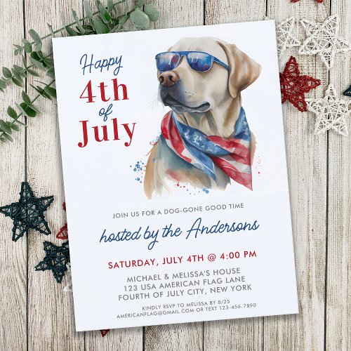 Patriotic Labrador Dog USA Flag 4th Of July Party Invitation Postcard