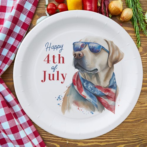 Patriotic Labrador Dog USA Flag 4th Of July Party Paper Plates