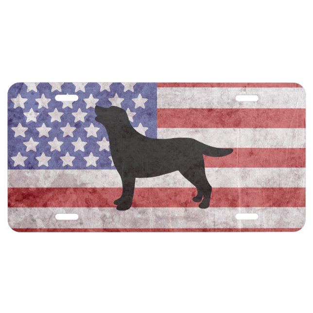 Patriotic Labrador Outline American Flag License Plate (Front)