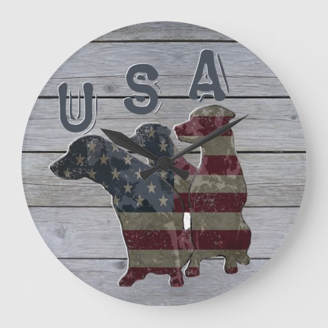 Patriotic Labrador Retriever, American Flag Large  Large Clock (Front)