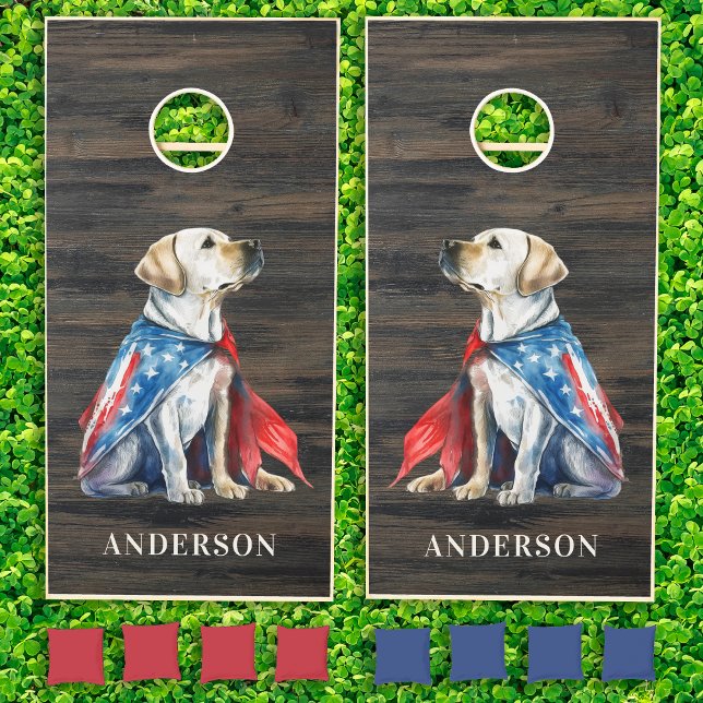 Patriotic Labrador Retriever Dog 4th July Rustic Cornhole Set (Creator Uploaded)