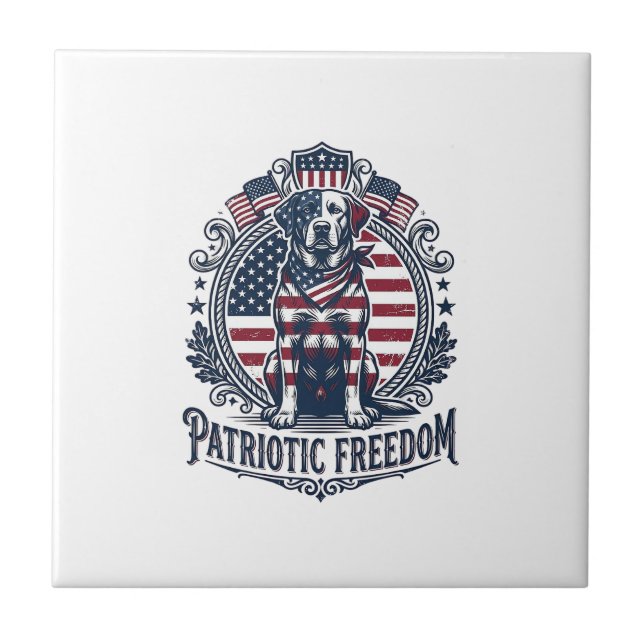 Patriotic Labrador Retriever Vector Graphic Tee_1 Ceramic Tile (Front)
