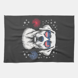 Patriotic Labrador with USA Shades Kitchen Towel