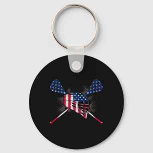 Patriotic Lacrosse Stick 4th Of July American Flag Keychain