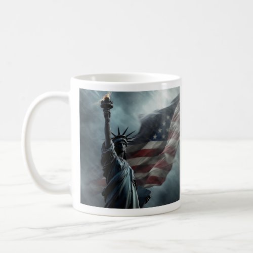 Patriotic Lady Liberty with Flag Coffee Mug