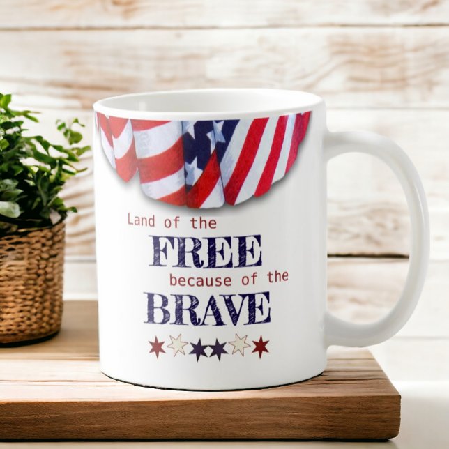 Patriotic Land of the Free Bunting Coffee Mug (This patriotic mug design has the same design on both sides of the handle.)
