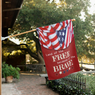 Patriotic Land of the Free Red White Blue Bunting House Flag