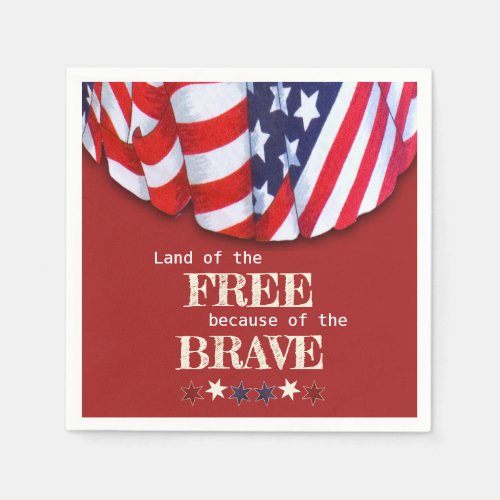 Patriotic Land of the Free Red White Blue Bunting Napkins