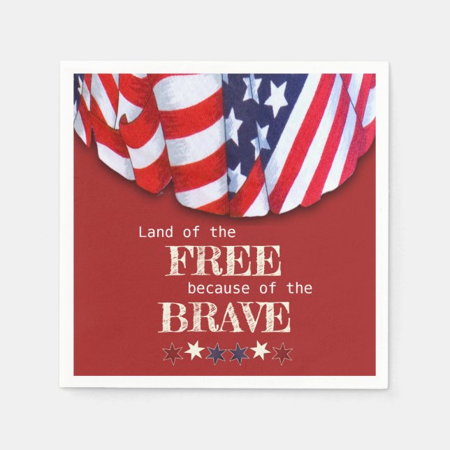 Patriotic Land of the Free Red White Blue Bunting Napkins (Front)