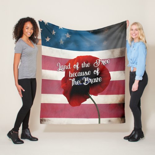 Patriotic Land of the Free Veteran  Fleece Blanket