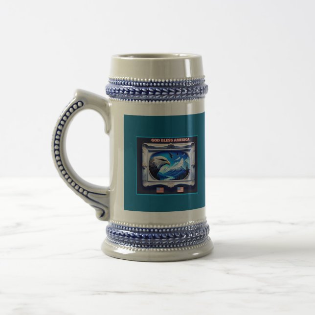 Patriotic Landscape With Bald Eagle Flags Mountain Beer Stein (Left)