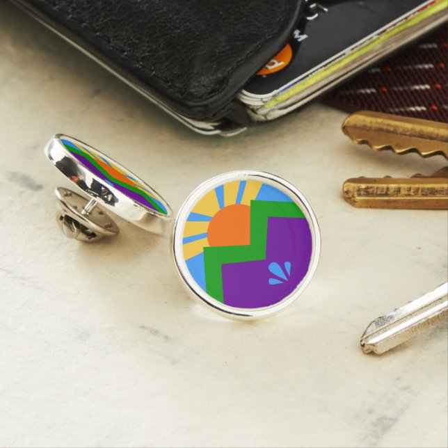 Patriotic lapel pin with Flag of Manitou Springs (In Situ)
