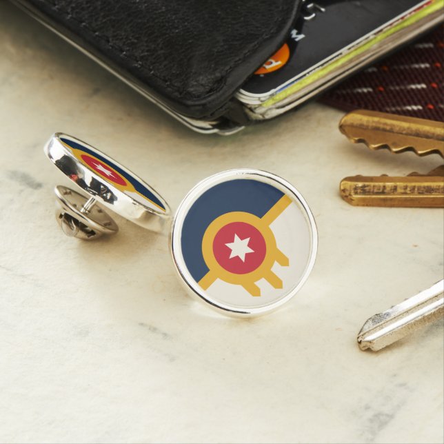 Patriotic lapel pin with Flag of Tulsa City (In Situ)