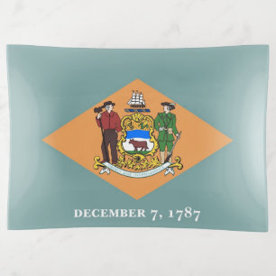 Patriotic large trinket tray flag of Delaware