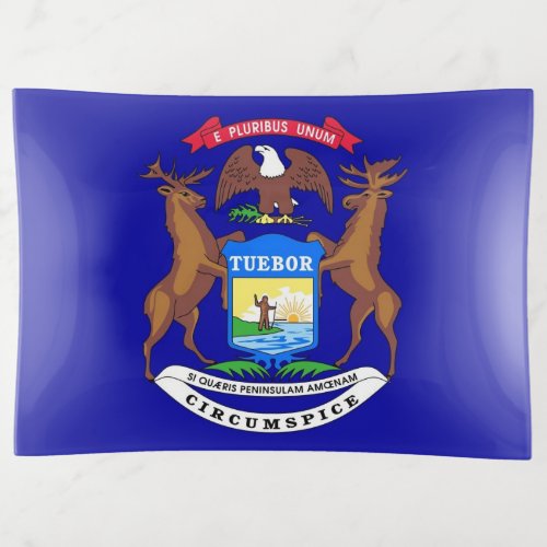 Patriotic large trinket tray flag of Michigan