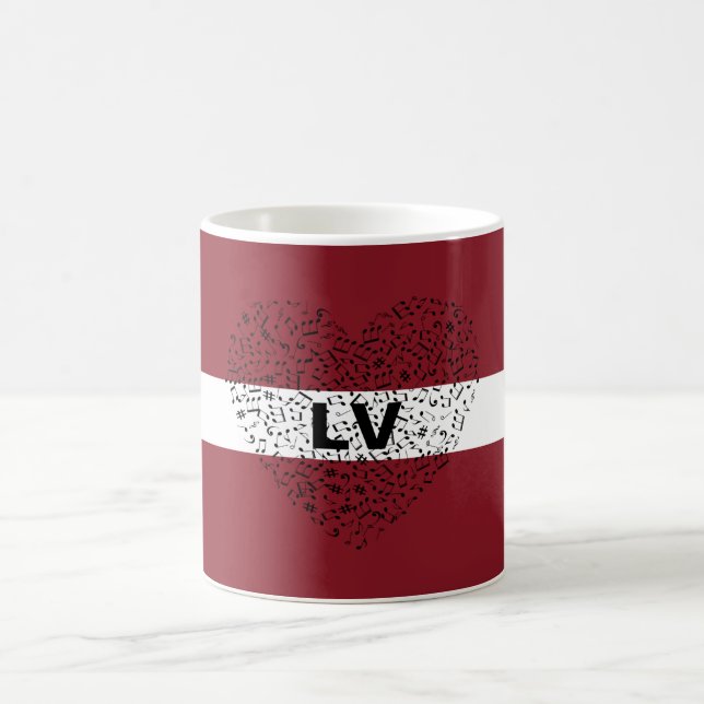 Patriotic Latvia Flag with a musical heart Coffee Mug (Center)