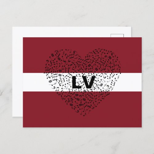 Patriotic Latvia Flag with a musical heart Postcard