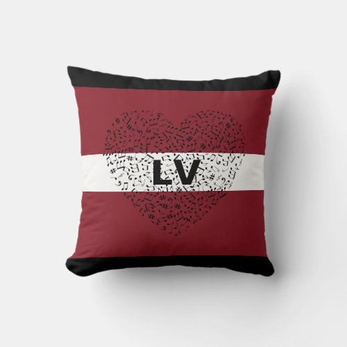 Patriotic Latvia Flag with a musical heart Throw Pillow