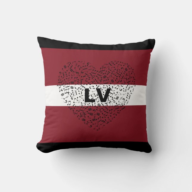 Patriotic Latvia Flag with a musical heart Throw Pillow (Front)