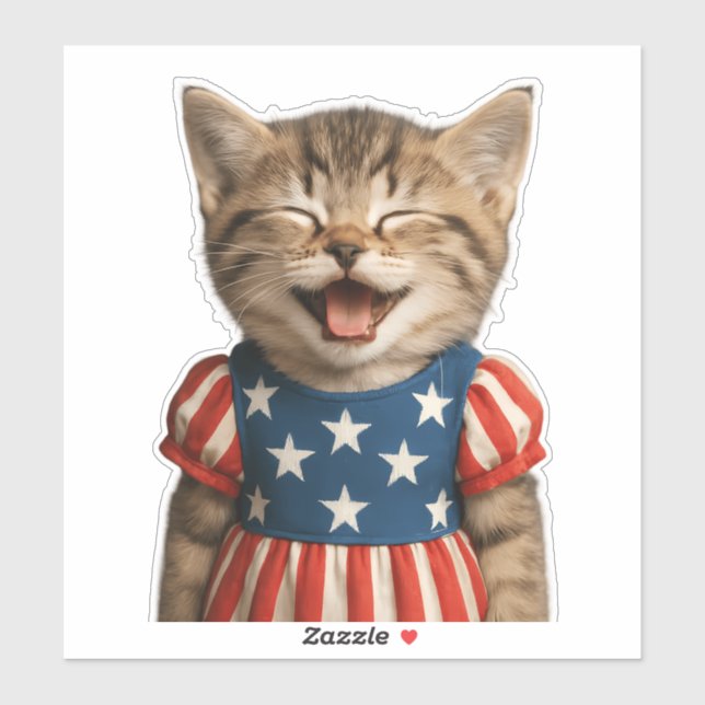 Patriotic Laughing Kitty Sticker (Sheet)