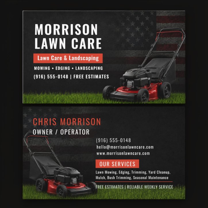 Patriotic Lawn Care Landscaping Service Mower Business Card