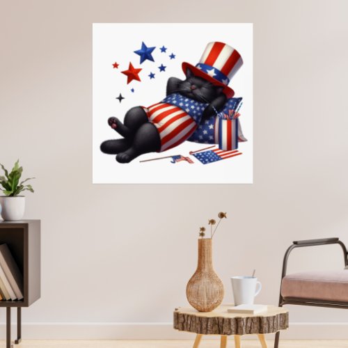 Patriotic Lazy Black Cat 4th Of July Poster