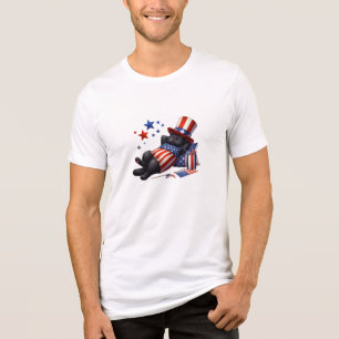 Patriotic Lazy Black Cat 4th Of July Tri-Blend Shirt