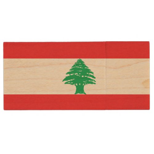 Patriotic Lebanon Flag Wood Flash Drive