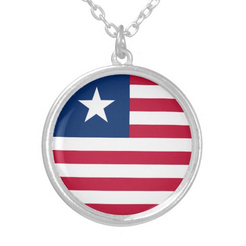 Patriotic Liberia Flag Silver Plated Necklace