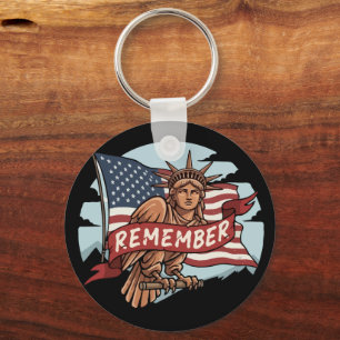 Patriotic Liberty Eagle "Remember" Graphic Keychain
