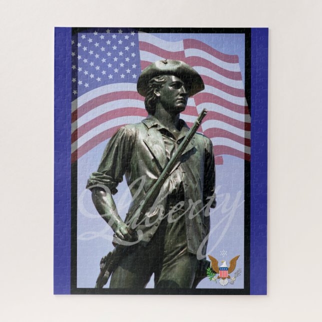 Patriotic Liberty Minuteman with Defense Emblem Jigsaw Puzzle (Vertical)
