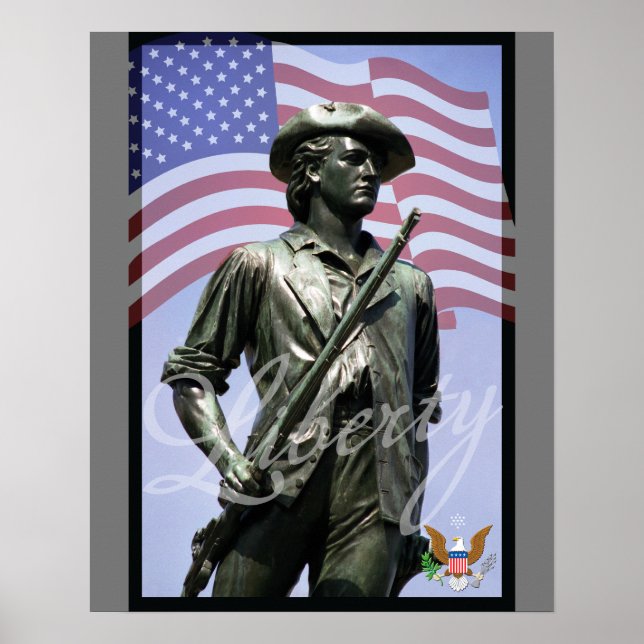 Patriotic Liberty Minuteman with Defense Emblem Poster (Front)