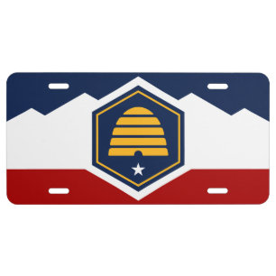 Patriotic license plate with Flag of Utah, USA