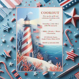 Patriotic Lighthouse 4th July Independence Cookout Invitation