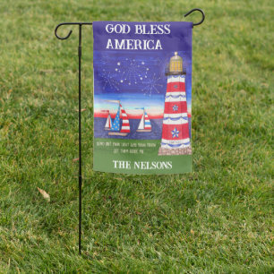 Patriotic Lighthouse Garden Flag