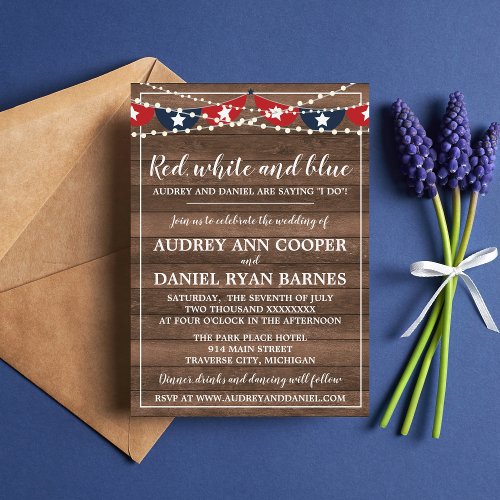 Patriotic Lights Fourth of July Banner Wedding Invitation