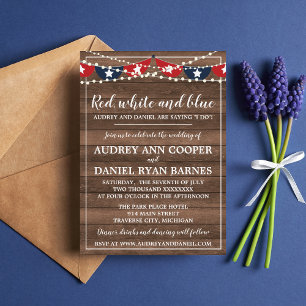 Patriotic Lights Frame July Fourth Banner Wedding Invitation