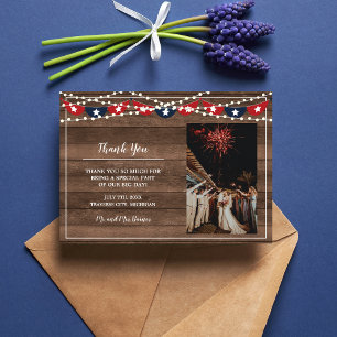 Patriotic Lights Frame July Fourth Banner Wedding Thank You Card