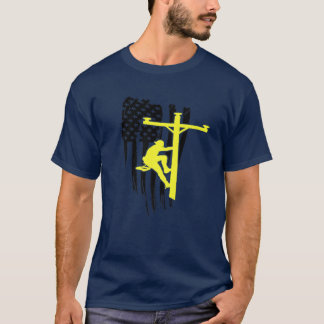 Patriotic Lineman American Flag Electric Cable Lin T-Shirt