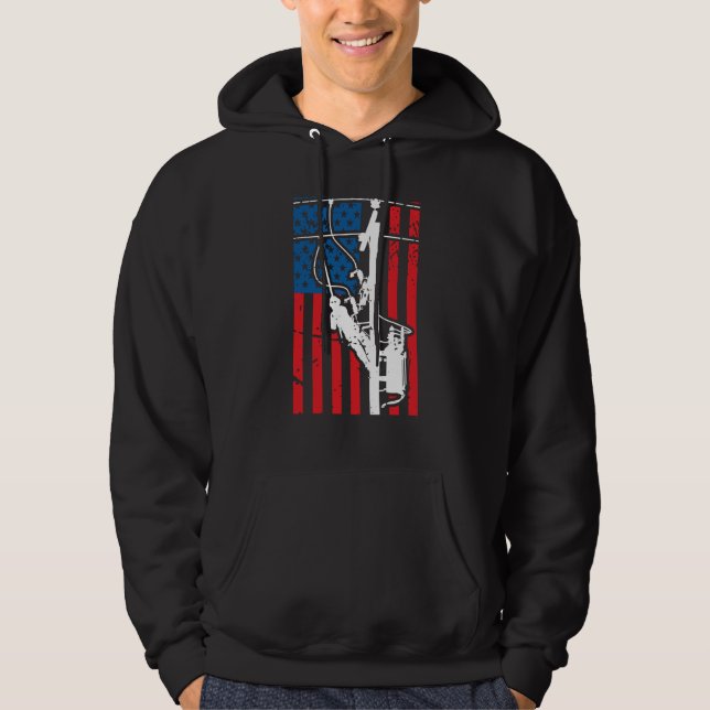 Patriotic Lineman Tools Amercia USA Flag Electrici Hoodie (Front)