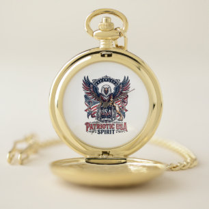 Patriotic Lion Eagle Guardian Animal Hybrid Patrio Pocket Watch