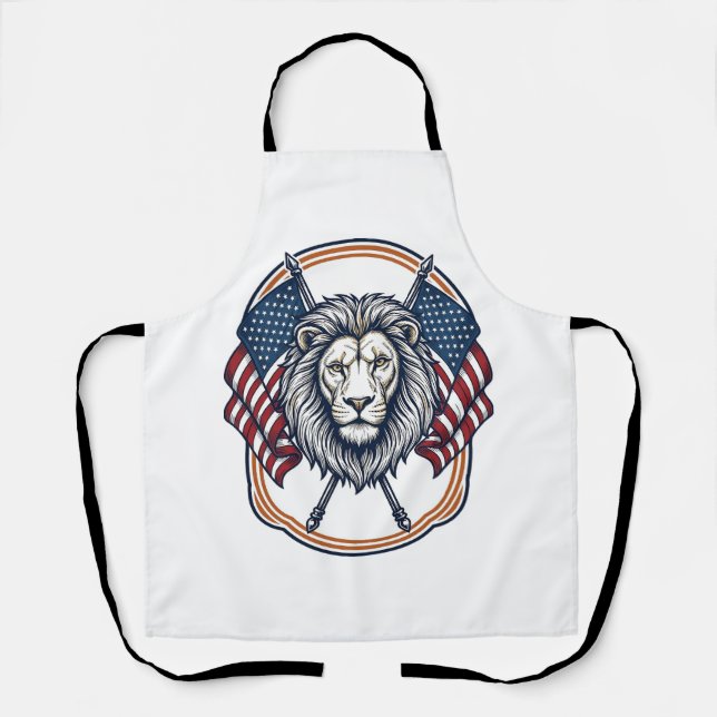 Patriotic Lion with American Flags Vintage Apron (Front)