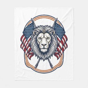 Patriotic Lion with American Flags Vintage Fleece Blanket