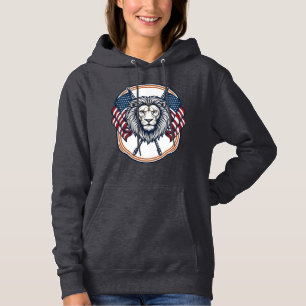 Patriotic Lion with American Flags Vintage Hoodie