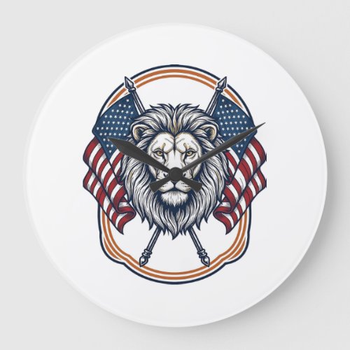 Patriotic Lion with American Flags Vintage Large Clock