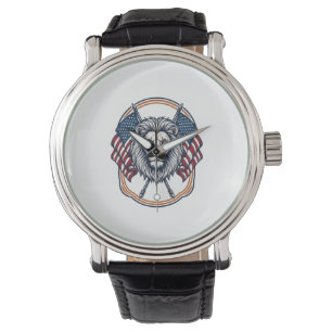 Patriotic Lion with American Flags Vintage Watch