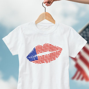 Patriotic Lips USA Flag Lipstick Kiss Womens T-Shirt