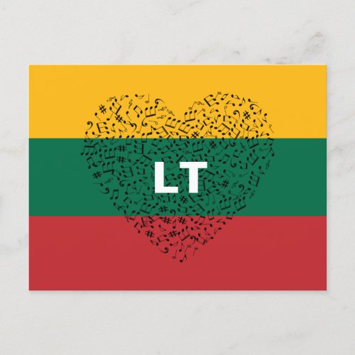 Patriotic Lithuania Flag with a musical heart Postcard
