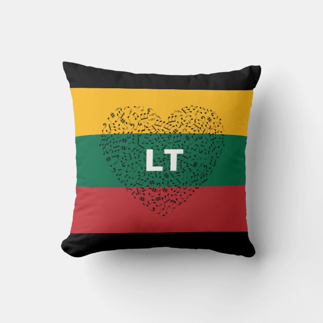 Patriotic Lithuania Flag with a musical heart Throw Pillow (Front)