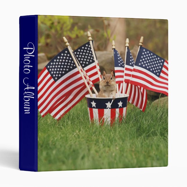 Patriotic little chipmunk photo album 3 ring binder (Front/Spine)
